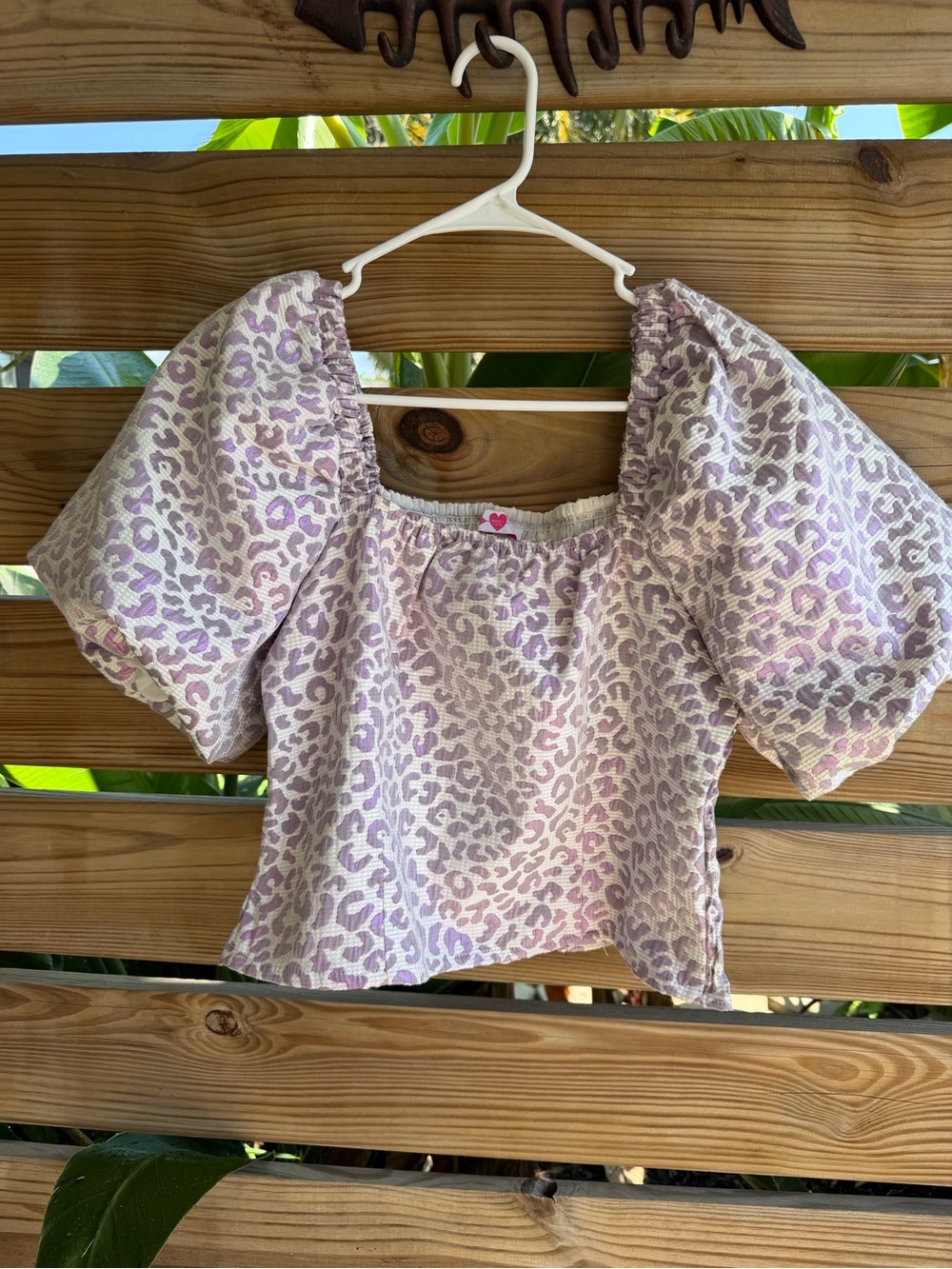Buddy Love Lilac Leopard Puff-Sleeve Crop Top
